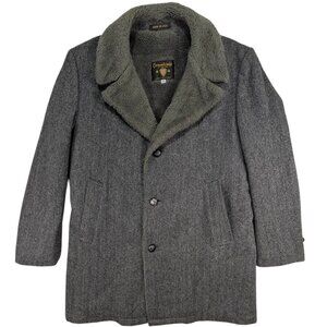 VTG Casualcraft Wool Coat Mens 40R Gray Herringbone Academia Corpcore Business